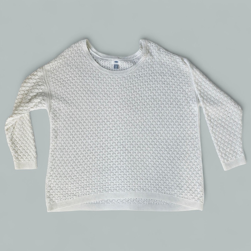 Old Navy 3X Ivory Open Knit Sweater Lightweight Pullover Fisherman Classic‎ Cozy